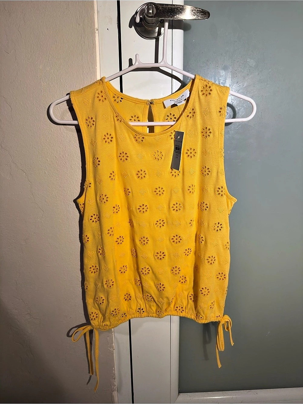Ann Taylor Eyelet Floral Blouse in Yellow Size XXS P NWT